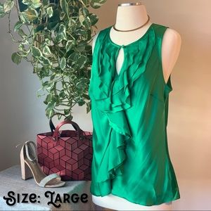 Emerald Green Top with Ruffled Keyhole Neck